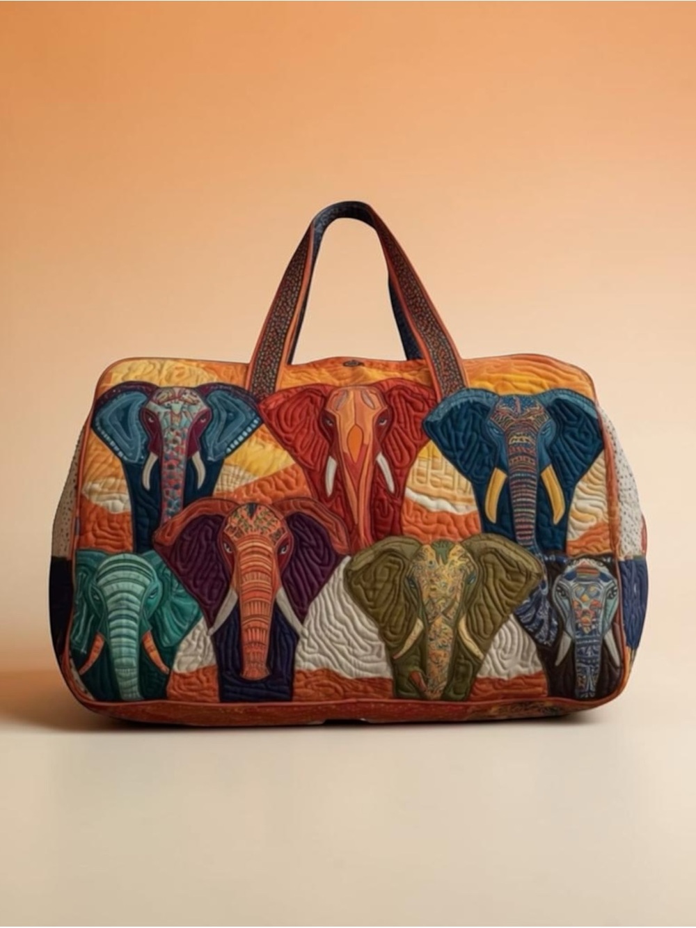 Colorful Elephant Quilted Travel Duffle Bag Boho Weekender Overnight Tote